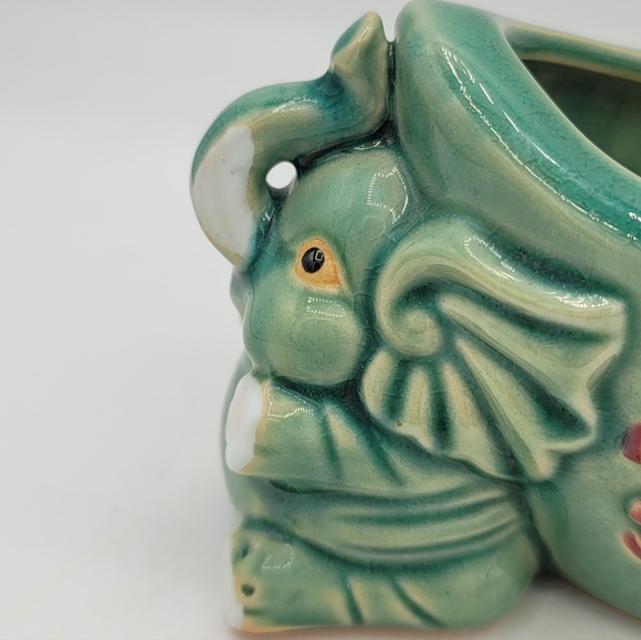 Green Elephant Feng Shui Prosperity Planter Celadon Glazed Vintage Ceramic - Picture 2 of 16